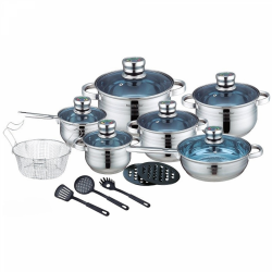 Royalty Line RL-1801B:18-Piece Stainless Steel Cookware Set with Glass Lid