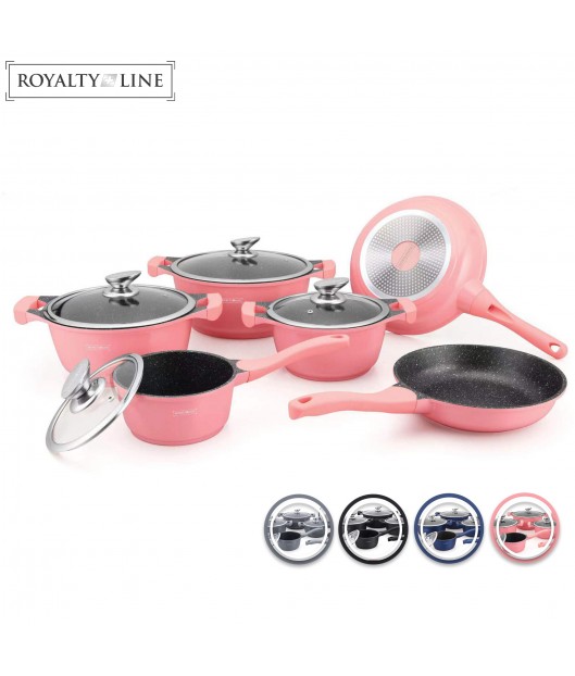 Royalty Line RL-BS1010M: 10 Pieces Ceramic Coated Cookware Set Blue